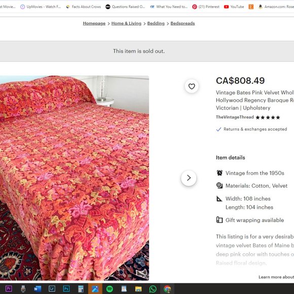 RARE 1960s-1970s BATES Queen/King Size Chenille Velvet Pink Bedspread - Picture 6 of 7